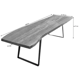 sam möbel gmbh Esstisch Baumkante Akazie nussbaum 300 x 100 schräges U-Gestell schwarz HALMSTAD - Braun