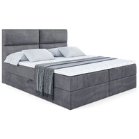 ALTDECOR Boxspringbett mit Kopfteil und Bettkasten BOXI3, Polsterbett mit H3-Matratze - 180x200 - Dunkelgrau Samt