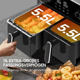 iceagle Heißluftfritteuse 2 Kammern Airfryer XXL 11L schwarz