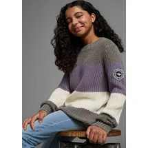 KangaROOS Strickpullover "Ringelpullover", Mädchen, Gr. 140/146, lila (lila geringelt), Strick, Obermaterial: 50% Baumwolle, 50% Polyacryl, geringelt, gestreift, mehrfarbig, Basic hüftlang, Rundhals, Strickbündchen, Pullover Strickpullover, mit Logo auf dem Ärmel