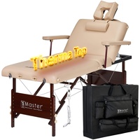Master Massage Salon Therma Top Klappbare Mobile Massageliege Massagebank Beheizbare Kosmetikliege Behandlungsliege Stufenlos Verstellbare Rückenlehne, Leder/Holz, beige, 71cm