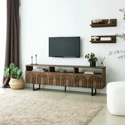 Dmora Fernsehschrank Dflabore, Ständer für Wohnzimmerfernseher, Niedriges Wohnzimmer-Sideboard, TV-Ständerbasis, 170x30h40 cm, Nussbaum