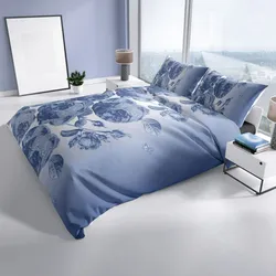 Leonado Vicenti Bettwäsche 135x200 cm Set Fleece Blumen Design Blau Weiß Winter flauschig mit Reißverschluss