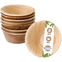 BIOZOYG 200 Stück Dipschälchen 30ml rund Einwegschälchen Palmblattschälchen Snackschälchen, kompostierbar, ideal für Fingerfood und Snacks