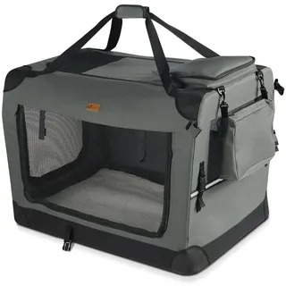 VOUNOT Hundebox faltbar, Transportbox Katze Hunde, Hundetasche, Oxford-Gewebe, Netzstoff, Atmungsaktiv, Transportabel, Metallrahmen, mit Griffen, Taschen, 50x35x36 cm S, Grau