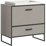 WELLTIME Waschbeckenunterschrank »Locri, Höhe 84 cm, Rillenoptik, Metallkufen«, 2 St.), Aufsatzwaschbecken, modernes Design, Unterschrank, Badschrank, Bad