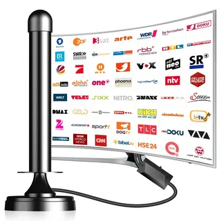 DVBT2 Antenne, DVB-T/DVB-T2-Antenne, Stärkere Stabantenne für digitales Fernsehen/Digital TV/DAB Radio/DVB-T2 Tuner Stick, Maximale Signalqualität - Mit Magnetfuß 3m Kabel
