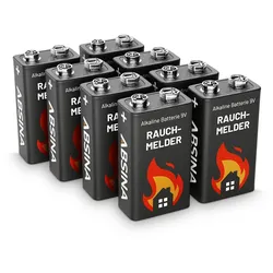 ABSINA 8x Rauchmelder Batterie 9V Block - Alkaline Batterien Blockbatterien für Feuermelder, Bewegungsmelder, Kohlenmonoxid & Rauchwarnmelder