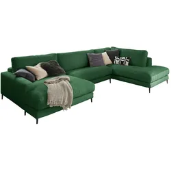 KAWOLA Sofa CARA Wohnlandschaft U-Form Cord smaragd Longchair links