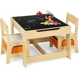 Goplus 3tlg. Kindertisch mit 2 Stühle, Kindermoebel Set Holz,sitzgruppe für Kleinkinder, Maedchen Und Jungen