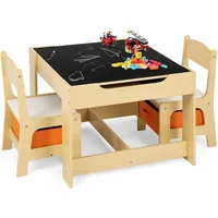 Goplus 3tlg. Kindertisch mit 2 Stühle, Kindermoebel Set Holz,sitzgruppe für Kleinkinder, Maedchen Und Jungen