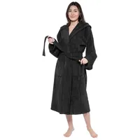 MAIAS art home Bademantel Frottee Damen & Herren 100% Baumwolle, mit Kapuze & aufgesetzten Taschen, Bindegürtel, Unisex, ideal als Hausmantel, Morgenmantel oder für die Sauna schwarz XXL