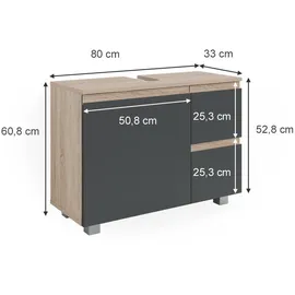 Vicco Waschbeckenunterschrank J-Shape 80 x 60,8 x 33 cm Grau