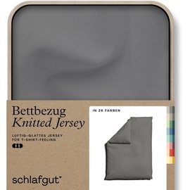 SCHLAFGUT Knitted Jersey Bettwäsche 155x220cm Bettdecke Bezug einzeln, Grey Mid Uni, weich und faltenfrei mit Elasthan