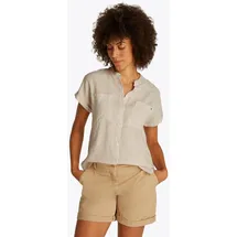 Tommy Hilfiger Damen Bluse Linen Collarless Kurzarm, Mehrfarbig (Classic Ithaca/Sandalwood), 38 - 38