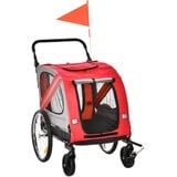 PawHut 2-in-1 Hundewagen und Anhänger mit Luftpumpe und roter Fahne grau 140L x 72,5B x 108H cm