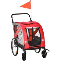 PawHut 2-in-1 Hundewagen und Anhänger mit Luftpumpe und roter Fahne grau 140L x 72,5B x 108H cm