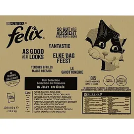 FELIX Jumbopack Felix "So gut wie es aussieht" Gelee 120 x 85 g - Fisch Mixpaket 2 (Thunfisch, Lachs, Kabeljau, Scholle)