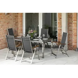 MERXX Gartenmöbelset »Ferrara«, 6 Sitzplätze, Edelstahl/Textil/Akazienholz - silberfarben