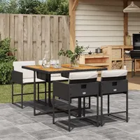 KKHOMEI Gartenmöbel Set 4 Stühle mit Tisch, Rattan Essgruppe für 4 Personen, Garten Sitzgruppe, Rattan Essgruppe, Gartengarnitur, Sitzgarnitur, Terrassenmöbel Set, Schwarz-A42