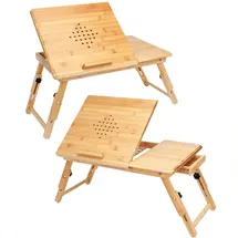 CASARIA CASARIA® Laptoptisch Höhenverstellbar Holz 2er Set 5-Fach Neigbar inkl. Schublade Lüftungslöcher Bambus Laptop Notebook Ständer Bett Couch Sofa Tisch