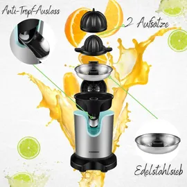 Steinborg Elektrische Zitruspresse 800 Watt Edelstahl Elektrische Saftpresse Entsafter Auto-Start-Stop Zitrus Presse - Silber