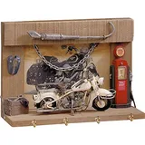 Polo Retro Schlüsselbrett Motorrad | Vintage Schlüsselbrett aus Holz für Motorradfahrer | Schlüsselleiste mit 4 Haken und Retro Bike | Geschenk für Motorradfan- 20x30x10cm
