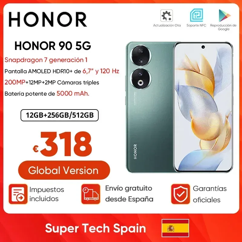 Globale Version HONOR 90 5G Smartphone 200 MP ultraklare Kamera Snapdragon 7 Gen 1 5000 mAh Akku 66 W SuperCharge 120 Hz Display