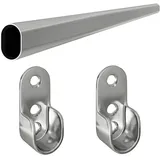 MS Beschläge - Ovale Kleiderstange verchromt Wandhalter 1,50 Meter)