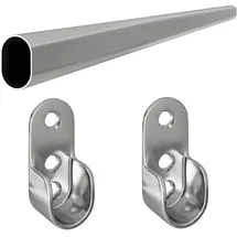 MS Beschläge - Ovale Kleiderstange verchromt Wandhalter 1,50 Meter)