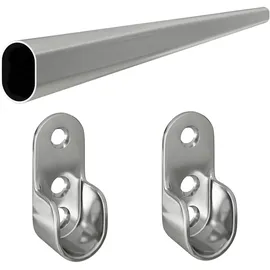 MS Beschläge - Ovale Kleiderstange verchromt Wandhalter 1,50 Meter)