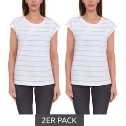 2er Sparpack Tamaris T-Shirt schickes Damen Sommer-Shirt mit Rundhalsausschnitt Baumwoll-Shirt 99612539 Weiß - 34