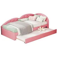 Flieks Daybett, Schlafsofa Polsterbett Einzelbett 90x200cm mit Ausziehbett 80x190cm rosa