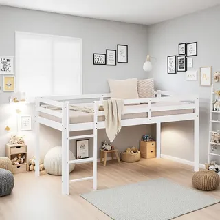 Homestyle4u Hochbett 90x200 Massivholz Kiefer