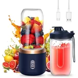 yotutun Smoothie Maker, 400ml Tragbarer Mixer Mini Blender mit 6-Klingen Edelstahl Klein Smoothie Maker to Go USB Wiederaufladbar Mini Standmixer für Babynahrung Saft Marmelade Shake Smoothie (Blau)