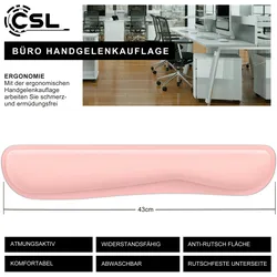 CSL Handgelenkauflage Tastatur Keyboard - Handballenauflage Handgelenkschoner - Maus und Tastatur - ergonomische Haltung - 43 cm - atmungsaktiv