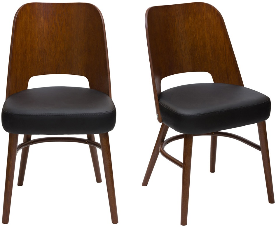 Vintage-Stühle Walnussoptik und schwarze Sitzfläche (2er-Set) EDITO
