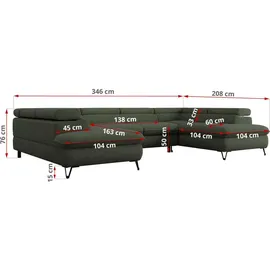 MKS Meble Ecksofa U-Form Boucle 3-Sitzer Grün