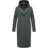 Navahoo Damen Mantel in Woll-Optik langer Trenchcoat leicht oversized mit (abnehmbarem) Kapuzen-Einsatz aus Sweat-Material Kekstraum 14 Stone Green Gr. M - M