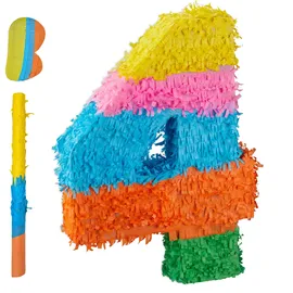 Relaxdays Piñata Zahl 4 HBT 50,5 x 35,5 x 7,5 cm Mehrfarbig