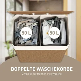 Homcom Bambus Wäschekorb mit Deckel 100 L Wäschesammler mit Seilgriffen, herausnehmbarer Wäschesack, Laundry Baskets Wäschesortierer für Waschküche Schlafzimmer Badezimmer Braun