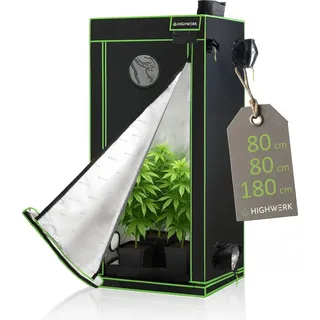 highwerk Growzelt 80 x 80 x 180 cm, Indoor Grow tent, schwarz grün, Homegrow, Growschrank, Pflanzenzelt