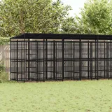 vidaXL Outdoor-Hundezwinger mit Dach 18,43 m2 Stahl Schwarz