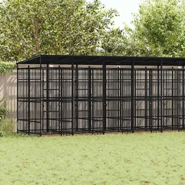 vidaXL Outdoor-Hundezwinger mit Dach 18,43 m2 Stahl Schwarz