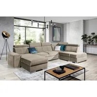 Fun Möbel Wohnlandschaft Wohnlandschaft Schlafsofa NOLAN inkl. USB-Anschluss, inkl. Bettkästen, Kopfteil verstellbar, Rundumbezug, inkl. USB-Anschluss beige|weiß