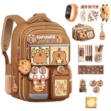 Generisch Capybara-Rucksack mit gepolsterten Schultergurten und mehreren Fächern, großes Fassungsvermögen, wasserdicht und mit mehreren Taschen, süßer Geschenk-Rucksack für Teenager und Studenten