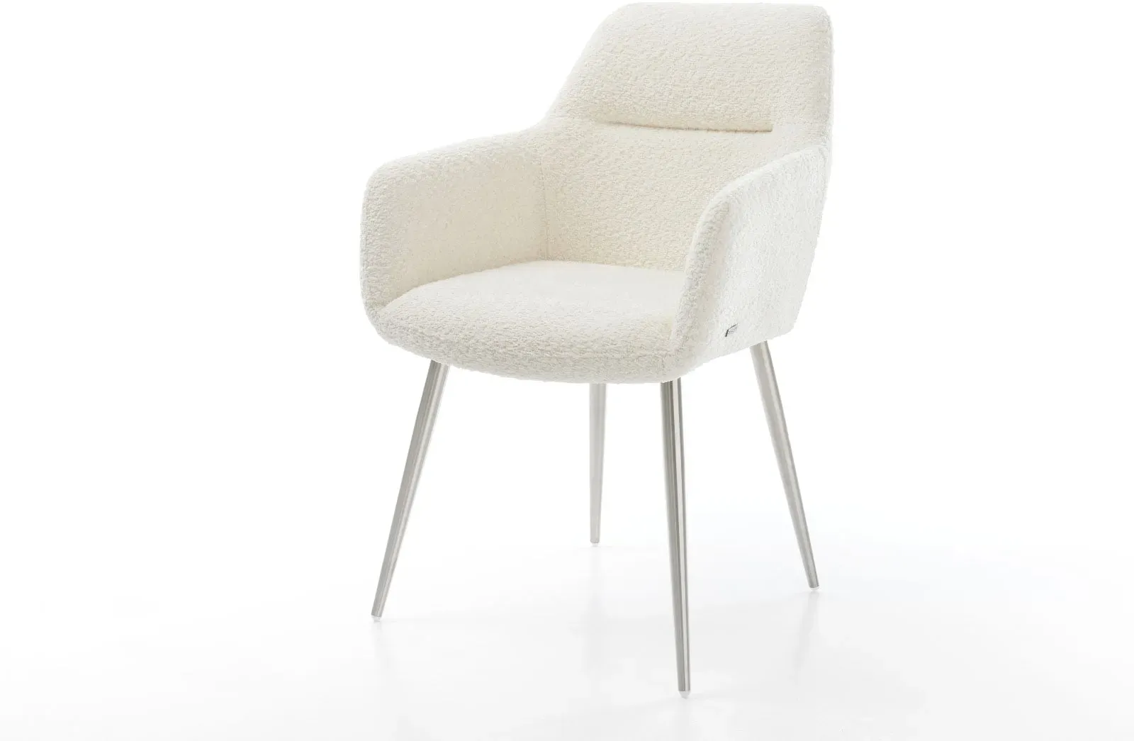 DELIFE Fauteuil Pejo-Flex bouclé blanc 4-pieds conique acier inoxydable, Chaises de salle à manger