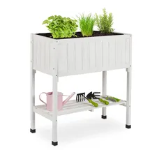Relaxdays Hochbeet, Folie, Ablage, HxBxT: 80 x 74 x 38 cm, Garten, Balkon & Terrasse, Pflanztisch, Tannenholz, weiß
