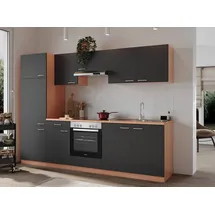 Respekta Küchenzeile Gerda 270 cm E-Geräte Glaskeramikkochfeld grau/buche nachbildung