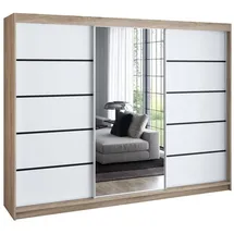 A&J MöbelLand Schiebetürenschrank VILUNO 200 x 215 x 59,5 cm Weiß/Schwarz